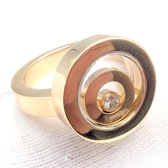 Authentic! Chopard 18k Yellow Gold Diamond Double Circle Happy Spirit Ring - Picture 8 of 12